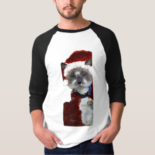 Katze Weihnachten Santa Maureen Girard Blaue Augen T-Shirt