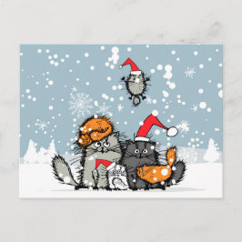 Katze Weihnachten, Schnee, Cartoon, lustig Feiertagspostkarte