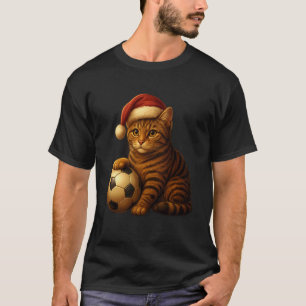 Katze Weihnachten T-Shirts Santa spielt Fußball Lu