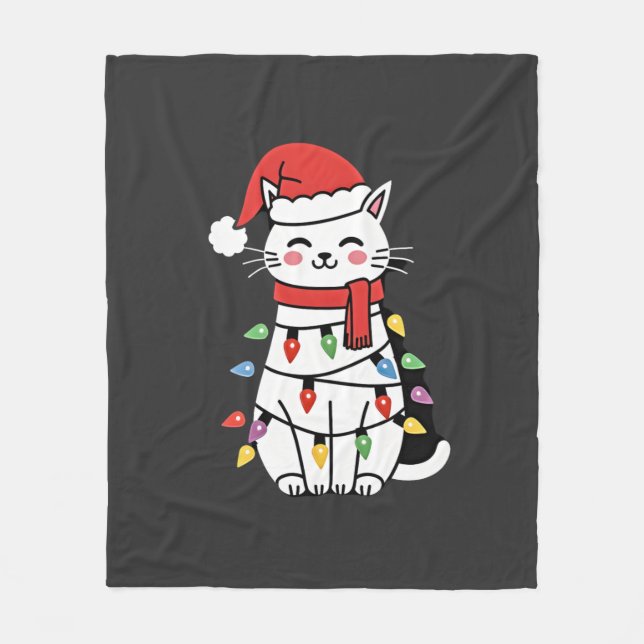 Katze Weihnachtsbaum Weihnachten (7) Fleecedecke (Vorderseite)