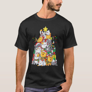 Katze Weihnachtsbaum Xmas Mädchen Jungen Meowy Cat T-Shirt