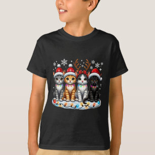 Katze Weihnachtsbeleuchtung Rentier Santa Hut Weih T-Shirt