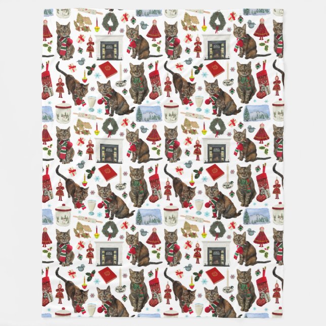 Katze Weihnachtsdecke Fleecedecke (Vorderseite)