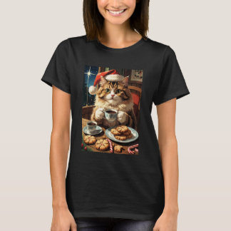 Katze & Weihnachtskekse T-Shirt, süße Katze Santa  T-Shirt