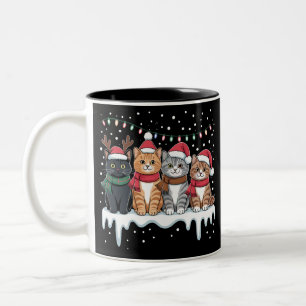 Katze Weihnachtslicht Rentier Santa Katzenliebhabe Zweifarbige Tasse