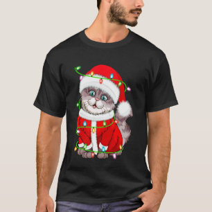 Katze Weihnachtslichter Santa Kostüm Süße Tier Xma T-Shirt