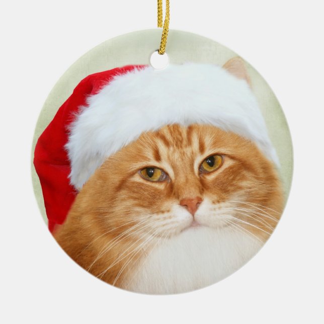 Katze Weihnachtsmann Keramikornament (Vorne)