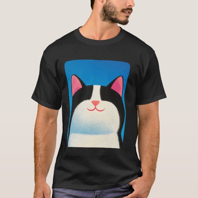 Katze Weiß und Schwarz T-Shirt (Vorderseite)