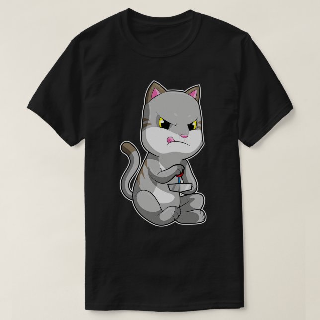 Katze wie Joystick T-Shirt (Design vorne)