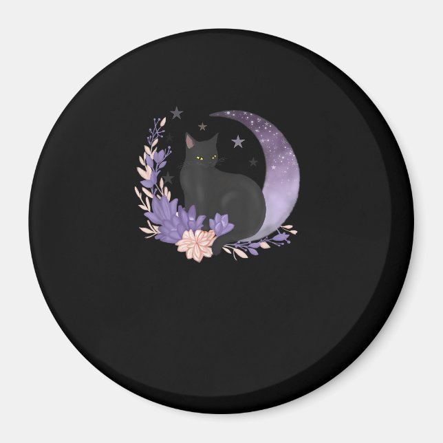 Katze Witchy Mond Blumen Pastel Goth Goblincore Magnet (Vorne)