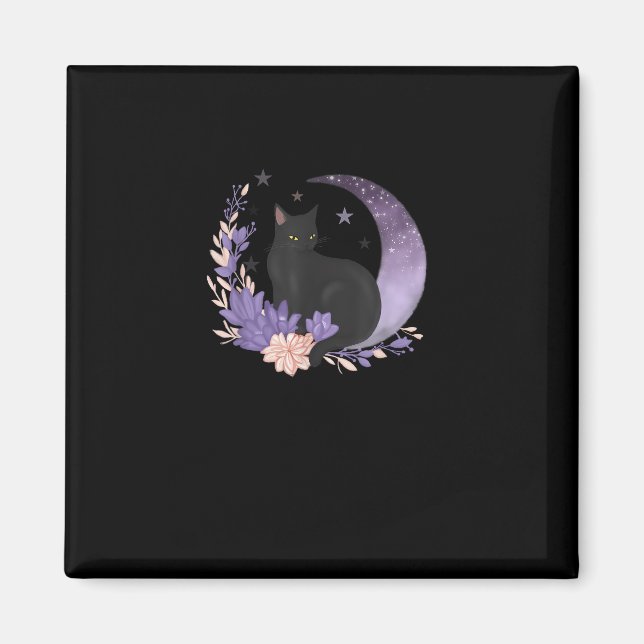 Katze Witchy Mond Blumen Pastell Goth Goblincore Magnet (Vorne)