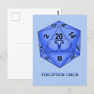 Katze. Würfel 20. Karo der Wahrnehmung Postkarte