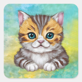 Katze zeichnen quadratischer aufkleber