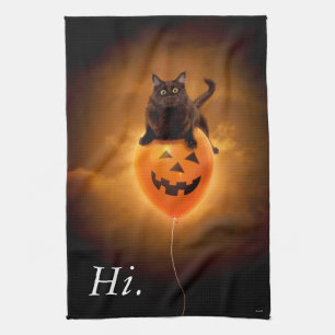 Katze zu Halloween-Ballon Geschirrtuch