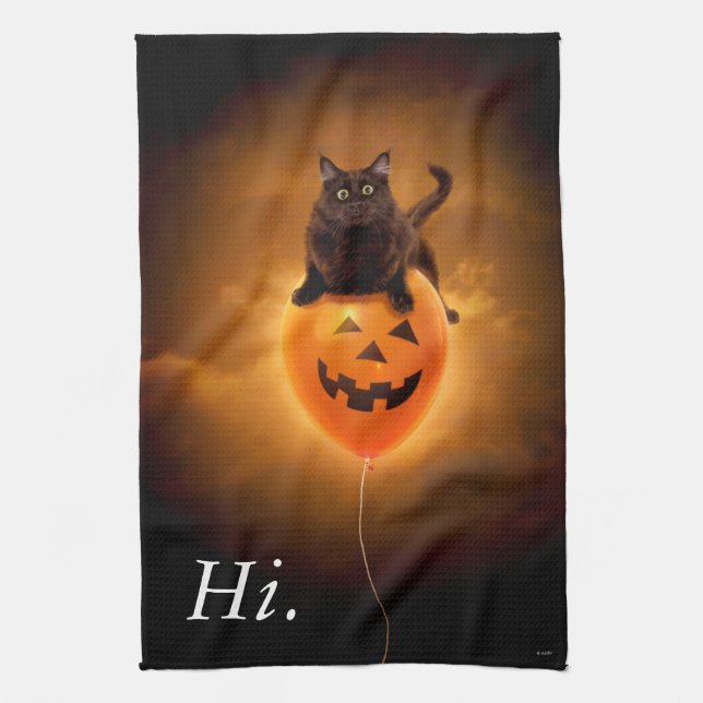Katze zu Halloween-Ballon Geschirrtuch (Vertikal)