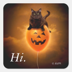 Katze zu Halloween Balloon Quadratischer Aufkleber