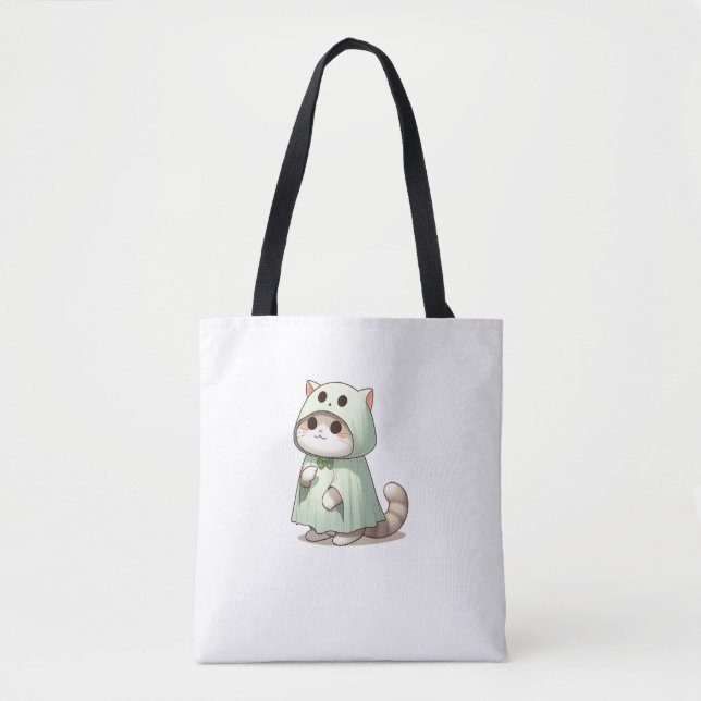 Katze zu Halloween in Ghost-Kostüm (Vorderseite)