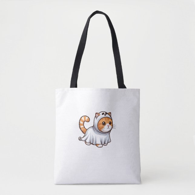 Katze zu Halloween in Ghost-Kostüm (Vorderseite)