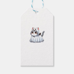 Katze zu Halloween in Ghost-Kostüm Geschenkanhänger
