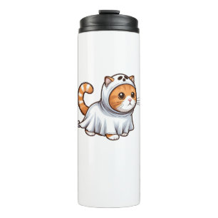 Katze zu Halloween in Ghost-Kostüm Thermosbecher