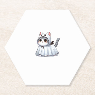 Katze zu Halloween in Ghost-Kostüm Untersetzer