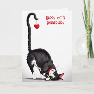 Katze zum 60. Hochzeitstag mit rotem Herzen Karte