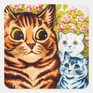 Katze & zwei Kätzchen von Louis Wain Aufkleberboge Quadratischer Aufkleber
