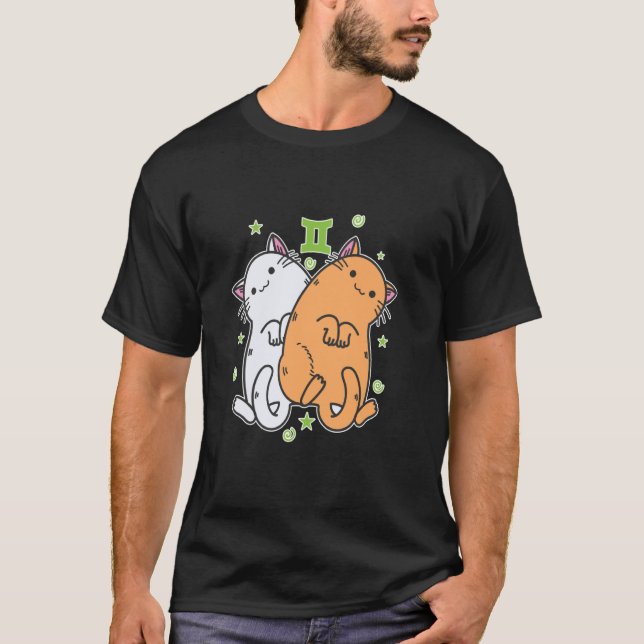Katze Zwillinge Sternzeichen T-Shirt (Vorderseite)