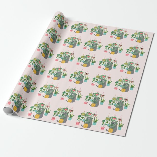 Katze zwischen Pflanze Funny Geschenkpapier (Ungerollt)
