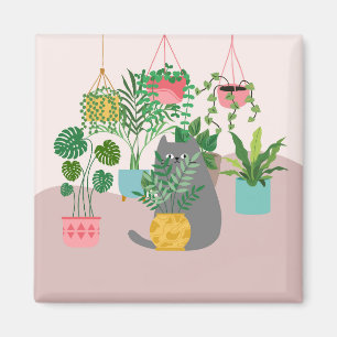 Katze zwischen Pflanze Funny Magnet