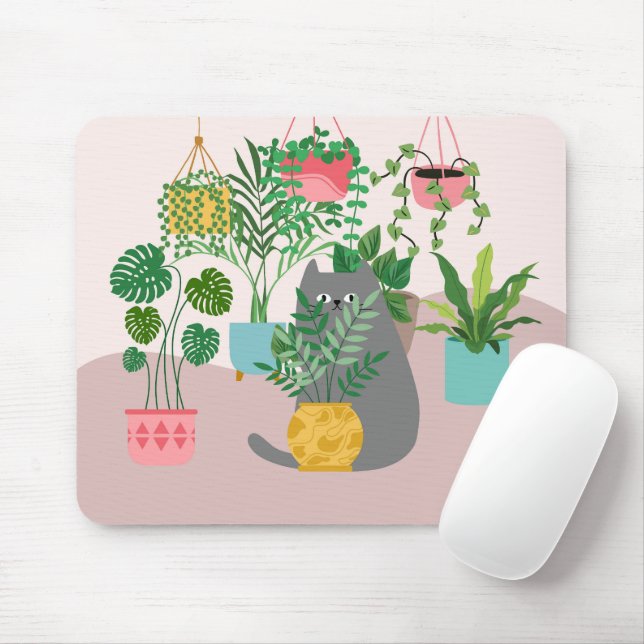 Katze zwischen Pflanze Funny Mousepad (Mit Mouse)