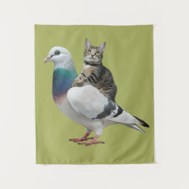 Katze zwischen Tauben Wandteppich