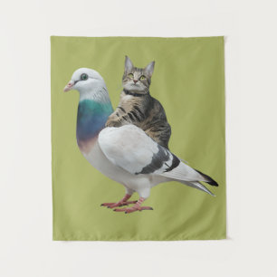 Katze zwischen Tauben Wandteppich