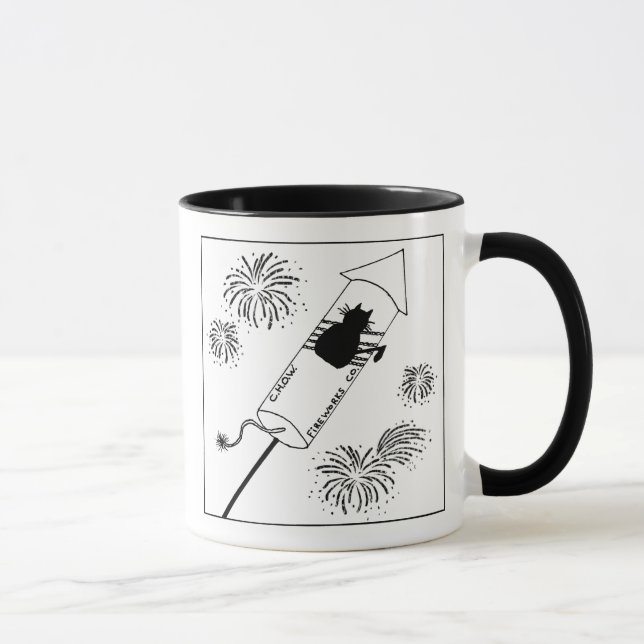 Katzehaters-Feuerwerk-Cartoon-Tasse Tasse (Rechts)