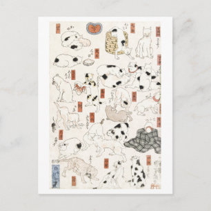 Katzen (1847-1850) vintage japanischer Holzschnitt Postkarte