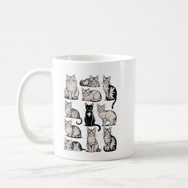 Katzen 90er Vintage-Ästhetik Retro-Katzen-Illustra Kaffeetasse (Links)