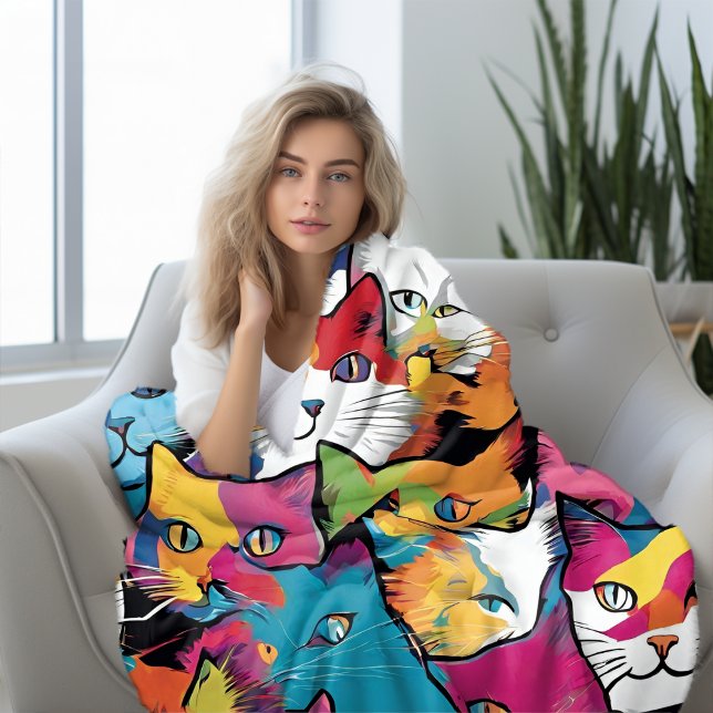 Katzen Abstrakter Pop Art Design Fleecedecke (Cats Abstract Pop Art Design Fleece Blanket)