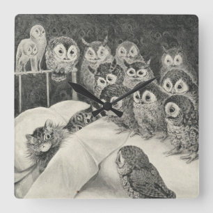 Katzen Albtraum. Louis Wain Quadratische Wanduhr