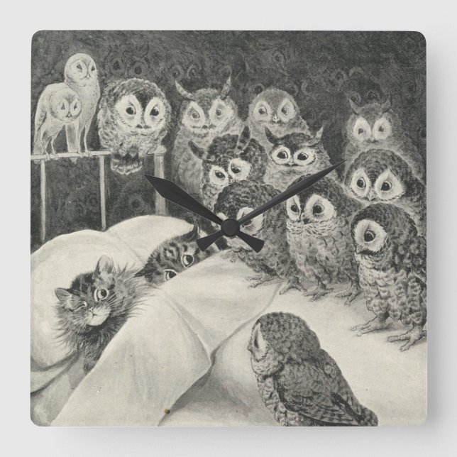 Katzen Albtraum. Louis Wain Quadratische Wanduhr (Vorderseite)