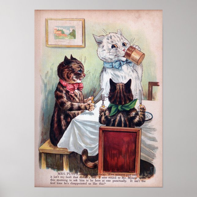 Katzen am Esstisch, Louis Wain Poster (Vorne)