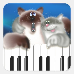 Katzen am Klavier Quadratischer Aufkleber
