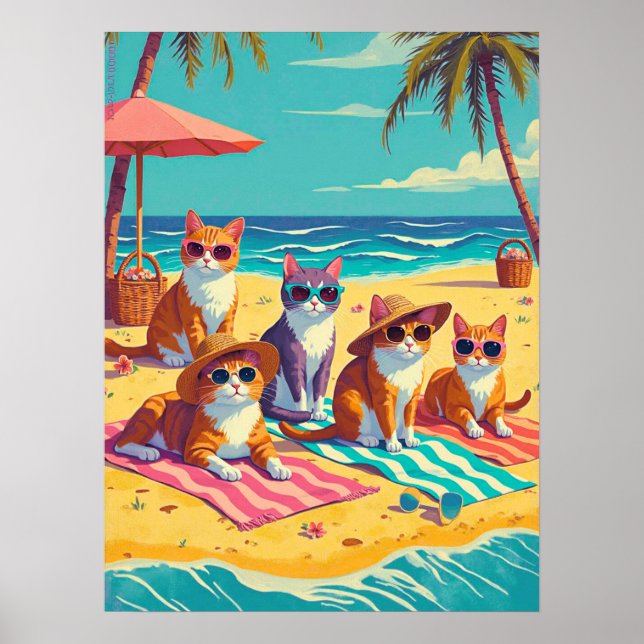 Katzen am Strand Poster (Vorne)
