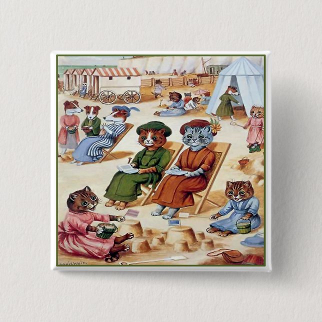 Katzen am Strand von Louis Wain Button (Vorderseite)