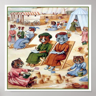 Katzen am Strand von Louis Wain Poster