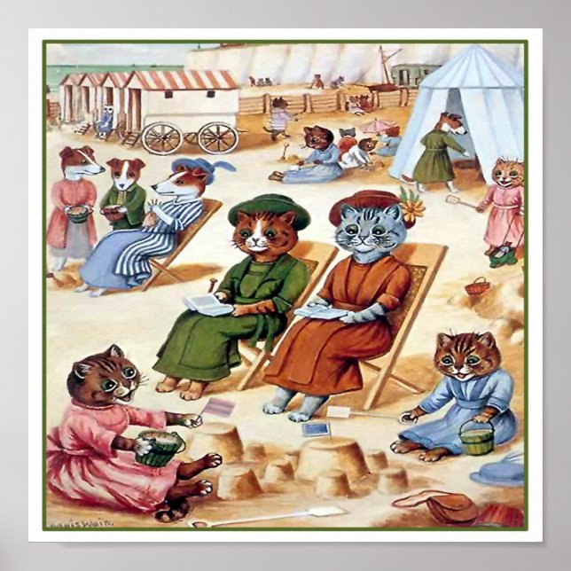 Katzen am Strand von Louis Wain Poster (Vorne)