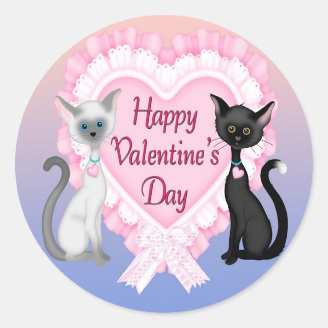 Katzen am Valentinstag Runde Umschlag Aufkleber (Vorderseite)