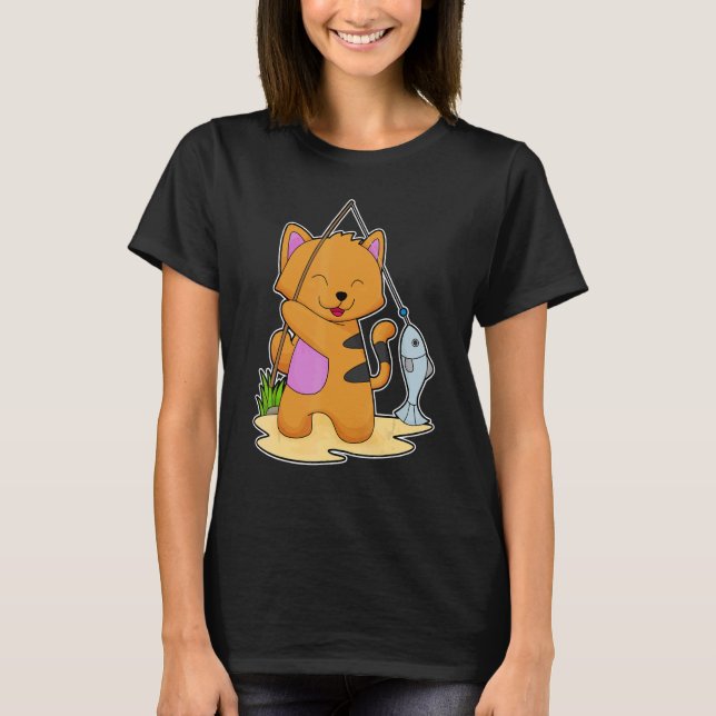 Katzen Angelender Fischer Fisch T-Shirt (Vorderseite)