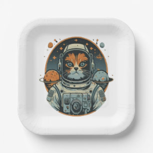 Katzen-Astronaut auf Asteroiden Pappteller