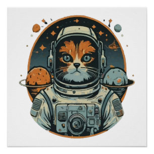 Katzen-Astronaut auf Asteroiden Poster