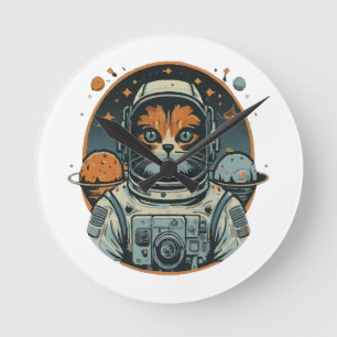 Katzen-Astronaut auf Asteroiden Runde Wanduhr